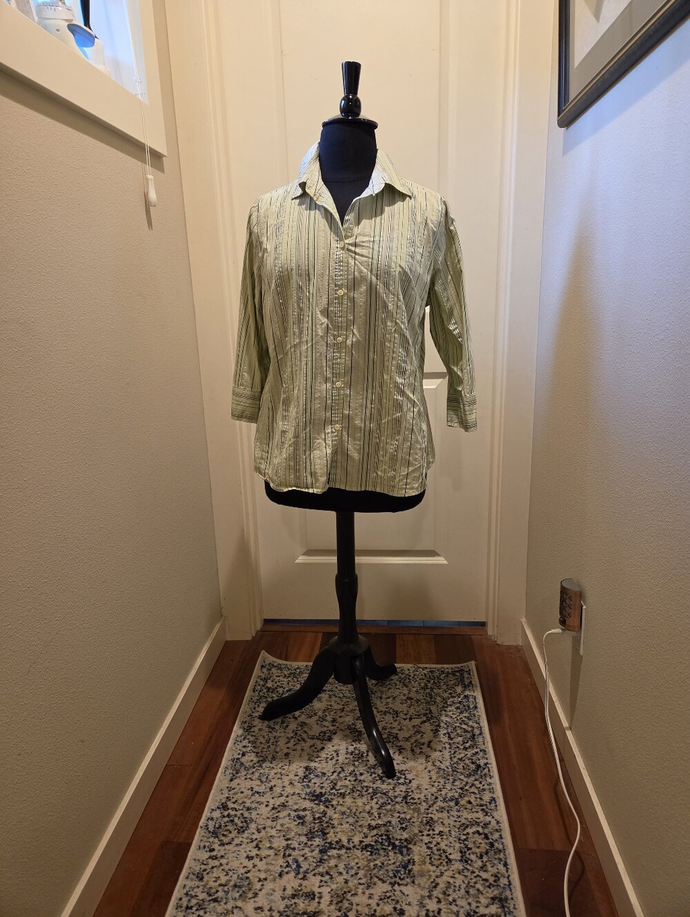 Merona Light Green With Pink & Silver Metallic Striped Button-Down Shirt
